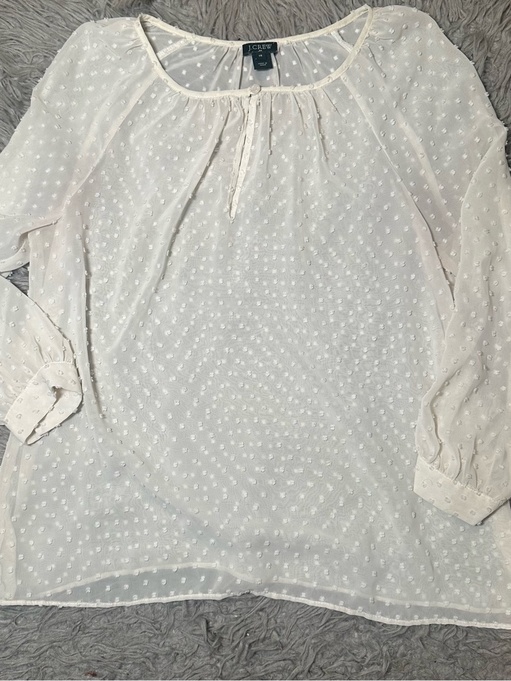 J.Crew White Swiss Dot Sheer Long Sleeve Blouse Top XS Textured Cottagecore